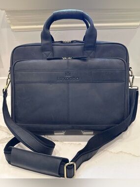 Luxorro Full-Grain Leather Laptop Bag Briefcase in Black